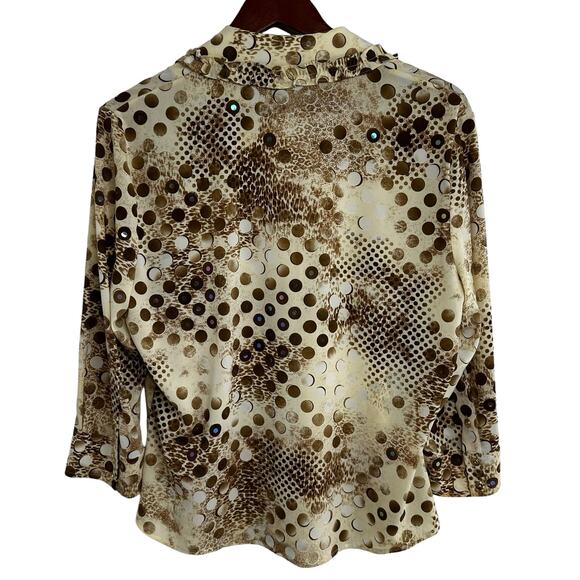 St. John Collection Blouse Sz 10 Ruffled Collar 3/4 Sleeve Marie Gray Embellish - Picture 2 of 16